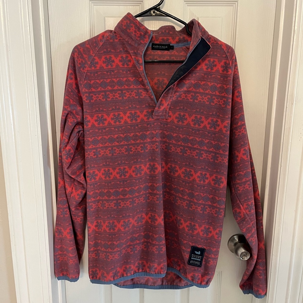 Southern Marsh Red Zip Up Sweater with Nordic Pattern